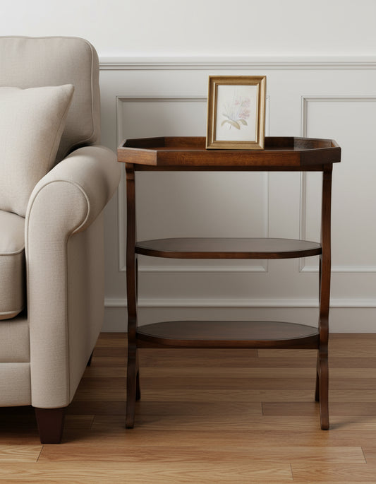 28" Dark Brown End Table With Two Shelves