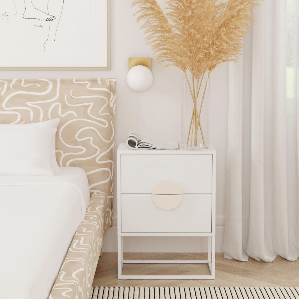 24" White Wood Two Drawer Nightstand