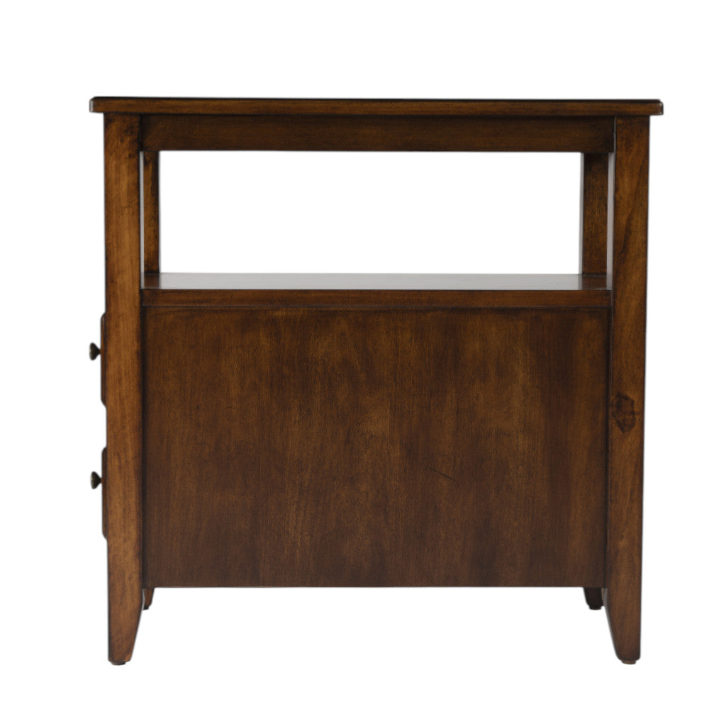 24" Brown Distressed End Table With Two Drawers And Shelf