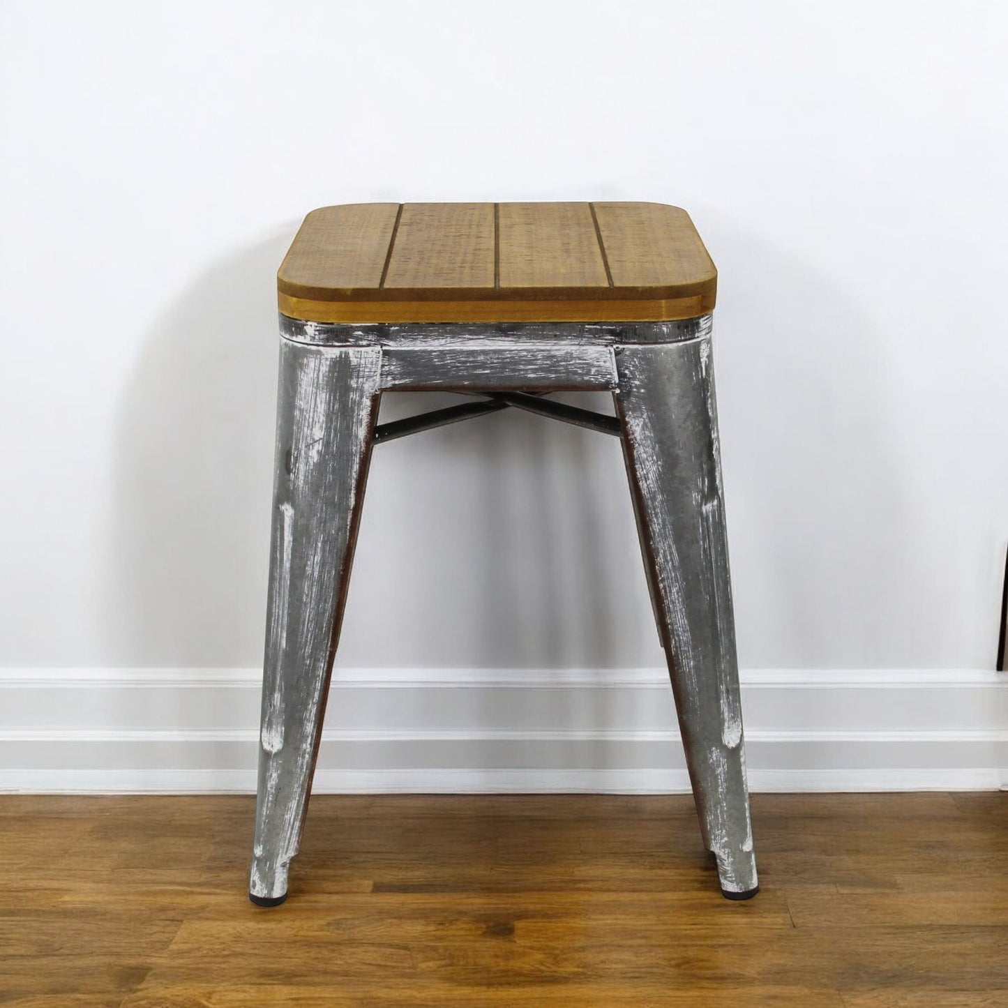18 " Wood Brown And Gray Steel Backless Bar Chair