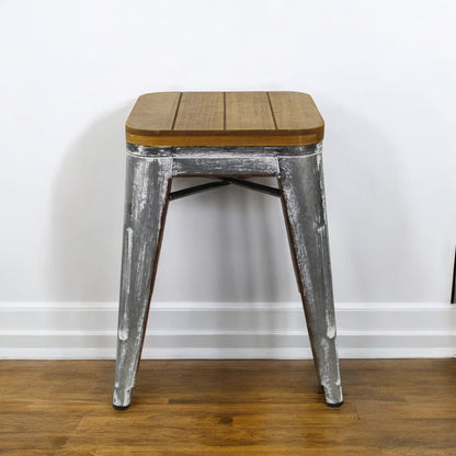 18 " Wood Brown And Gray Steel Backless Bar Chair