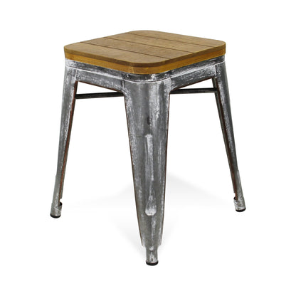 18 " Wood Brown And Gray Steel Backless Bar Chair
