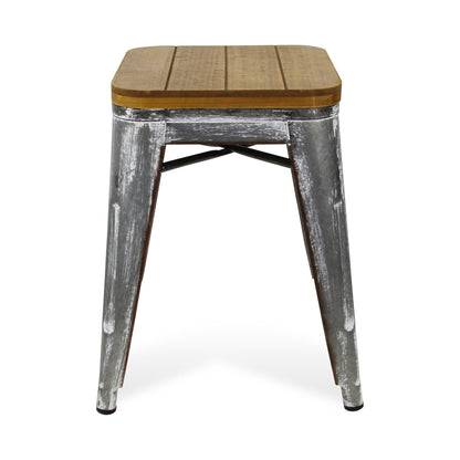 18 " Wood Brown And Gray Steel Backless Bar Chair