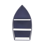 30" Navy Blue And White Metal and Wood Boat Shaped Bookcase