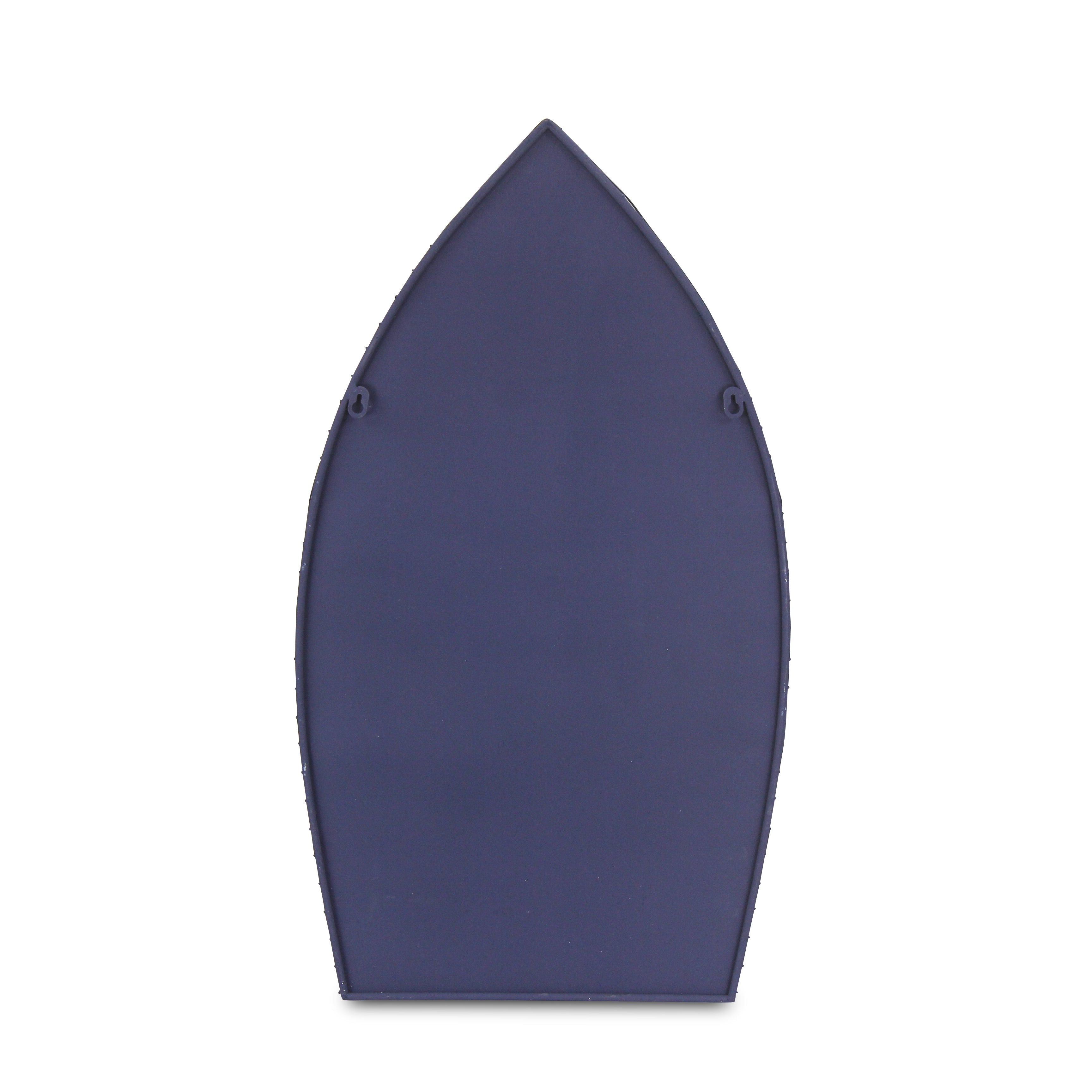 30" Navy Blue And White Metal and Wood Boat Shaped Bookcase