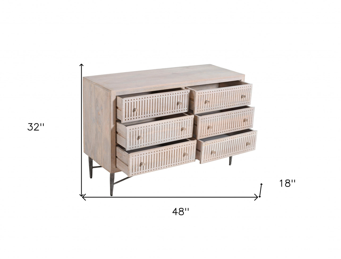48" Brushed Ivory Solid Wood Six Drawer Double Dresser