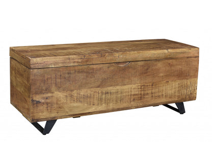 46" Brown and Black Distressed Solid Wood Storage Bench with Flip Top