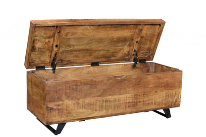 46" Brown and Black Distressed Solid Wood Storage Bench with Flip Top