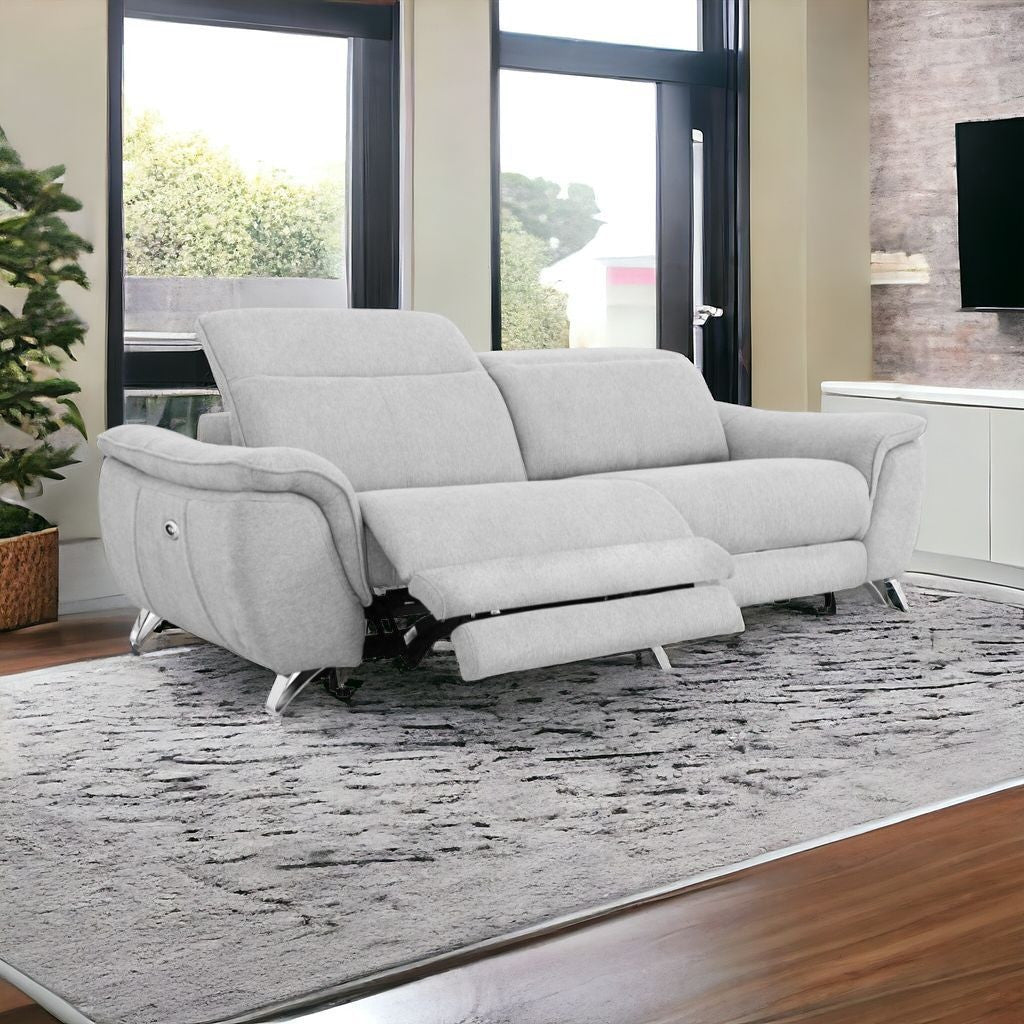 87" Gray And Silver Power Reclining Loveseat
