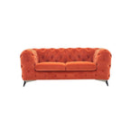 74" Orange And Silver Velvet Chesterfield Loveseat