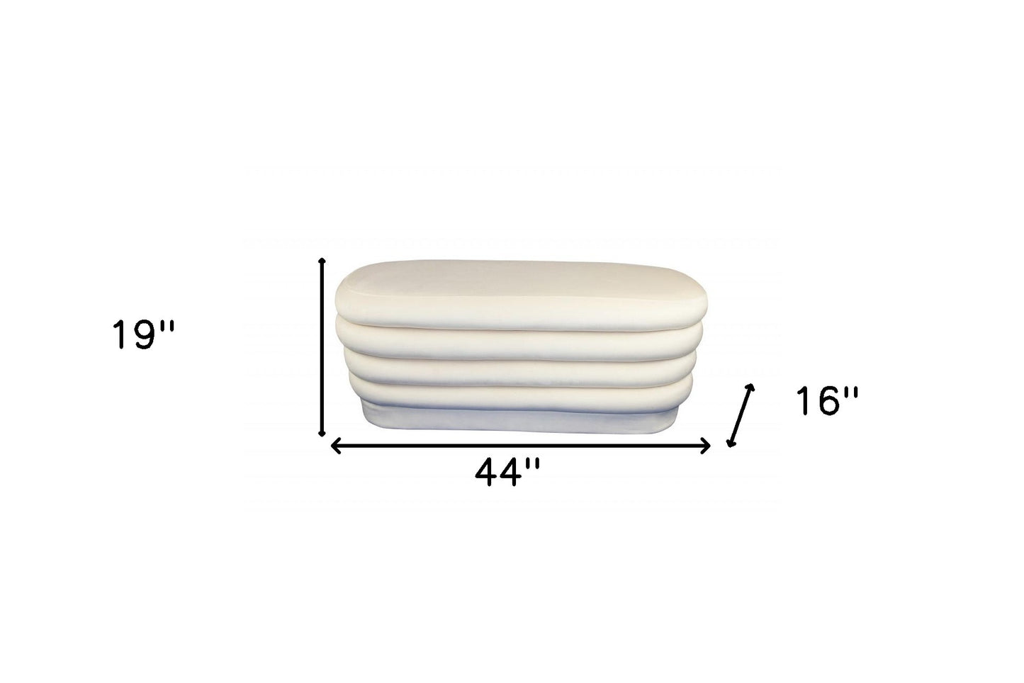 44" White Velvet Tufted Oval Ottoman