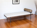 72" Ivory Brown And Black Tufted Cotton Wood And Metal Cushioned Bench With Pillow