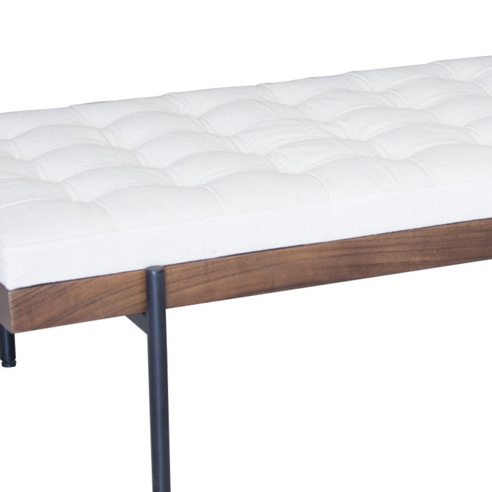 72" Ivory Brown And Black Tufted Cotton Wood And Metal Cushioned Bench With Pillow