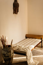 72" Ivory Brown And Black Tufted Cotton Wood And Metal Cushioned Bench With Pillow