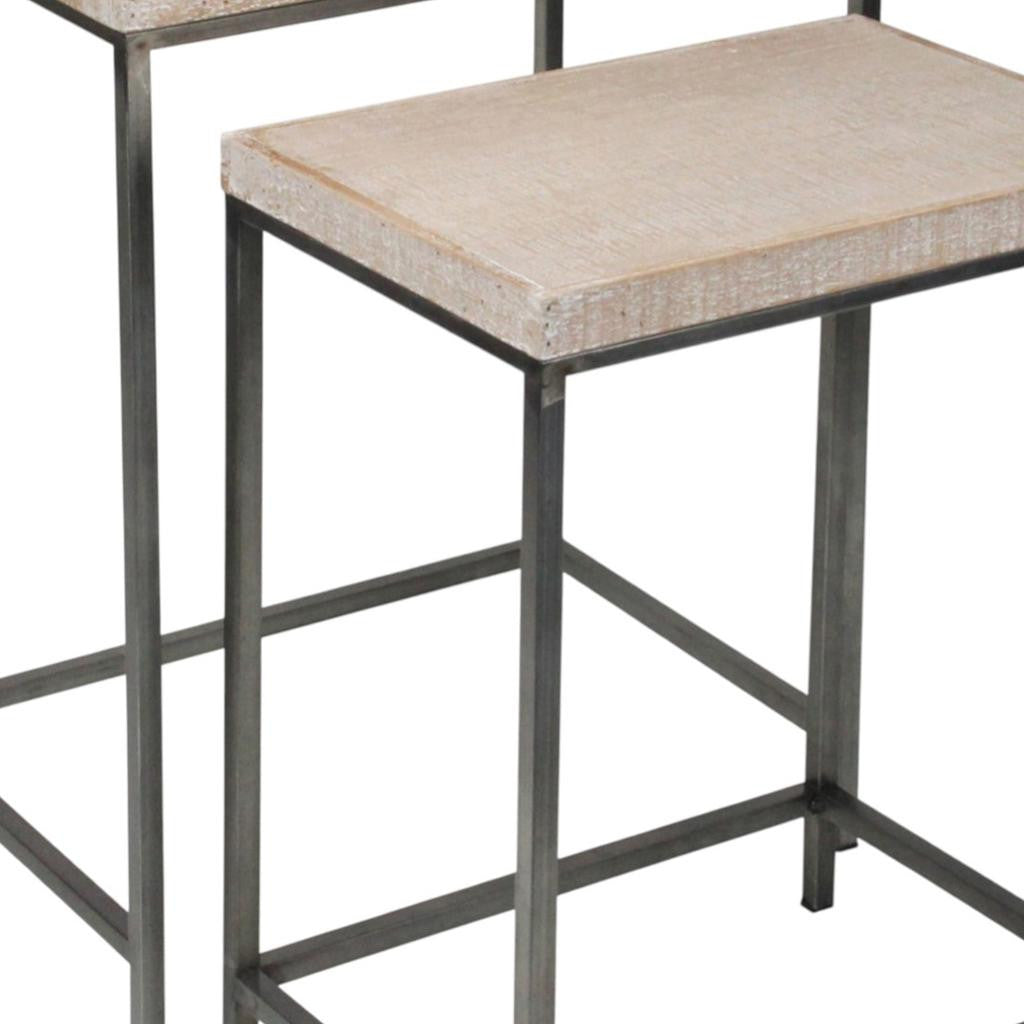 Set of Two 25" Black And Brown Solid Wood Nested Tables