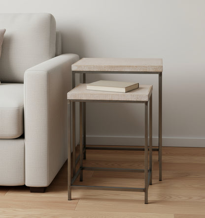 Set of Two 25" Black And Brown Solid Wood Nested Tables