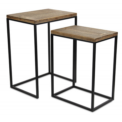 Set of Two 24" Black And Brown Solid Wood Nested Tables