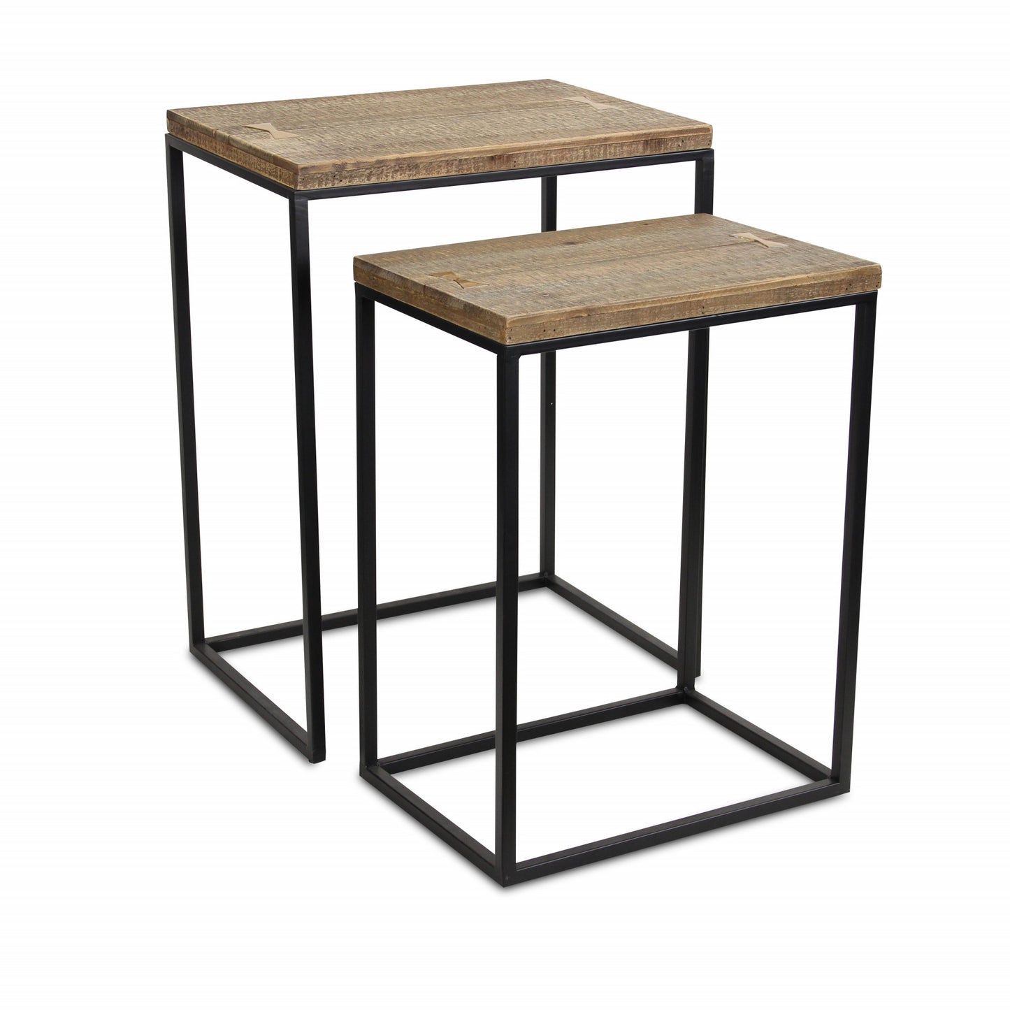 Set of Two 24" Black And Brown Solid Wood Nested Tables