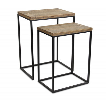 Set of Two 24" Black And Brown Solid Wood Nested Tables