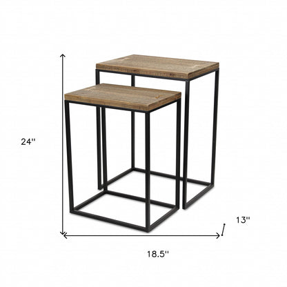 Set of Two 24" Black And Brown Solid Wood Nested Tables