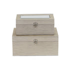 Set of Two Rose Gold Solid Wood Glass And Metal Box With Lid