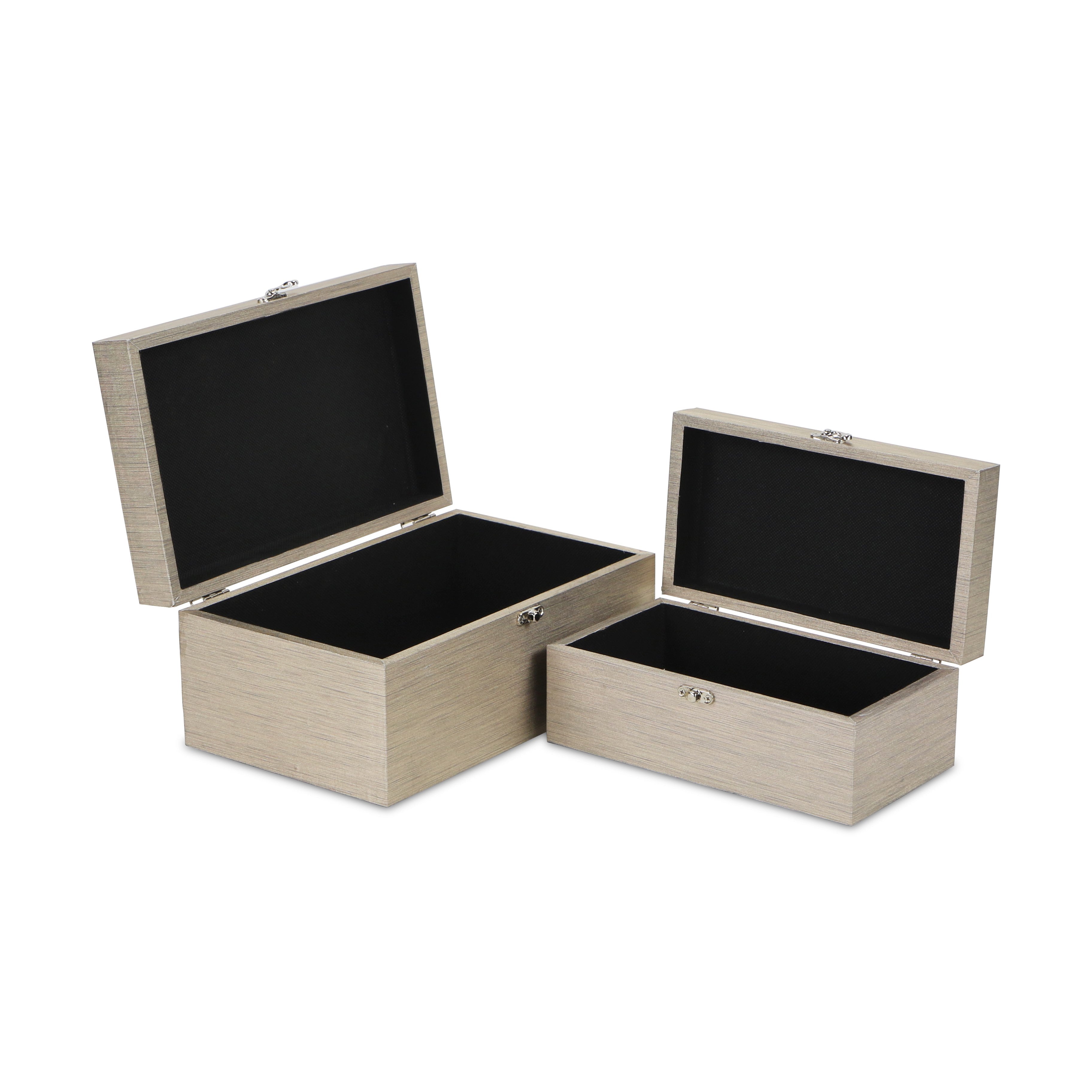 Set of Two Rose Gold Solid Wood Glass And Metal Box With Lid