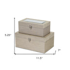 Set of Two Rose Gold Solid Wood Glass And Metal Box With Lid