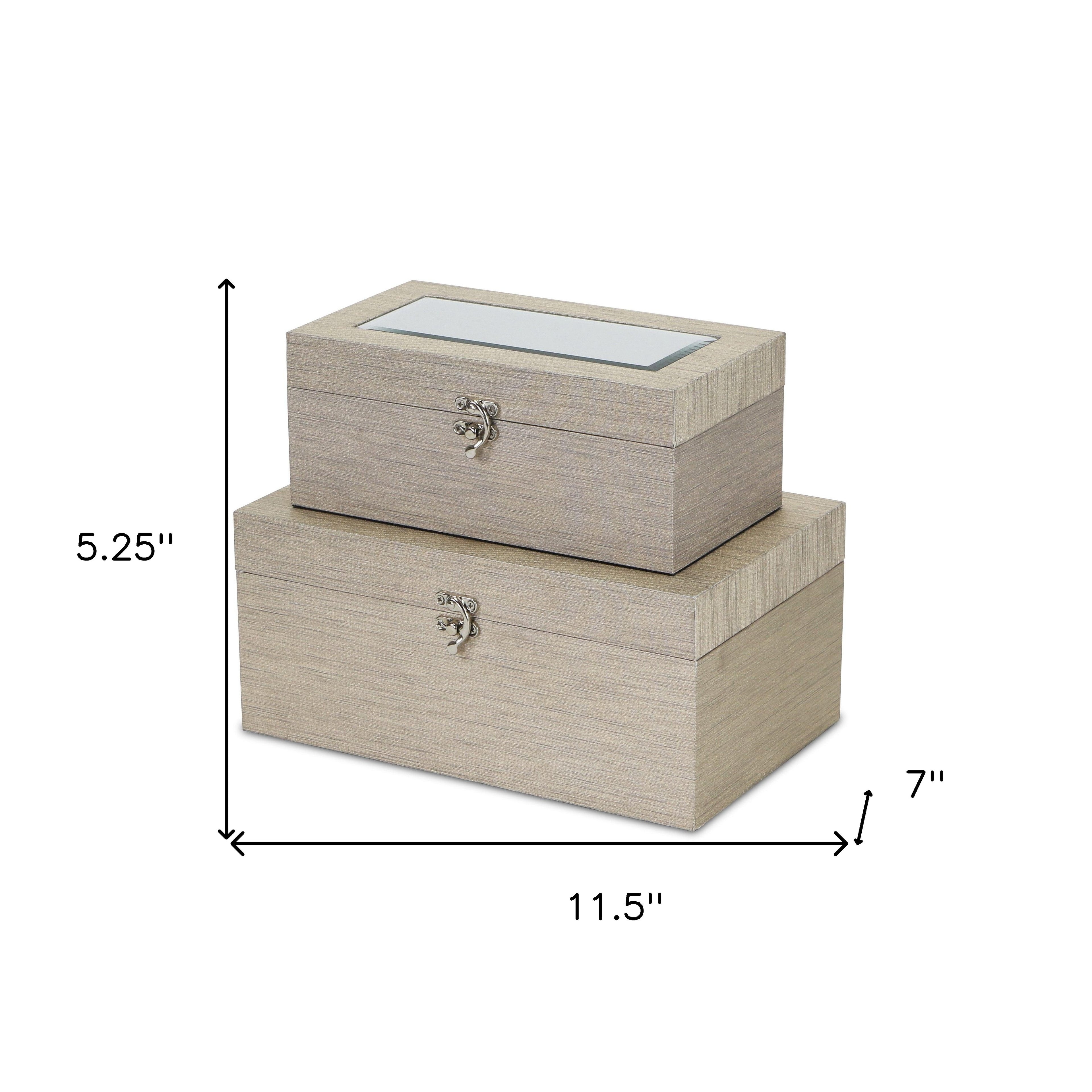 Set of Two Rose Gold Solid Wood Glass And Metal Box With Lid