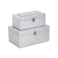 Set of Two Silver Glass Wood And Shagreen Box With Lid