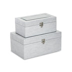 Set of Two Silver Glass Wood And Shagreen Box With Lid