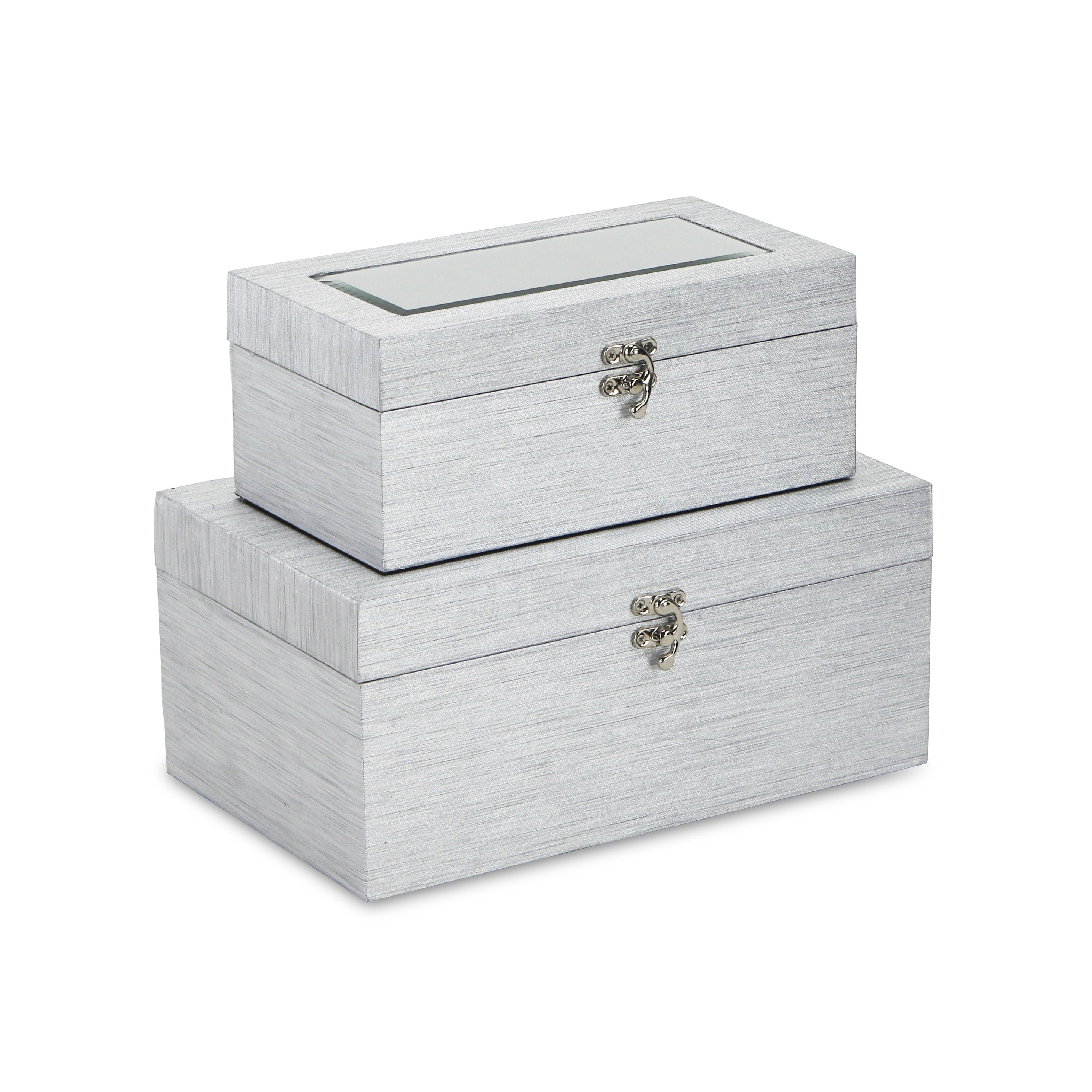 Set of Two Silver Glass Wood And Shagreen Box With Lid
