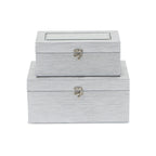 Set of Two Silver Glass Wood And Shagreen Box With Lid