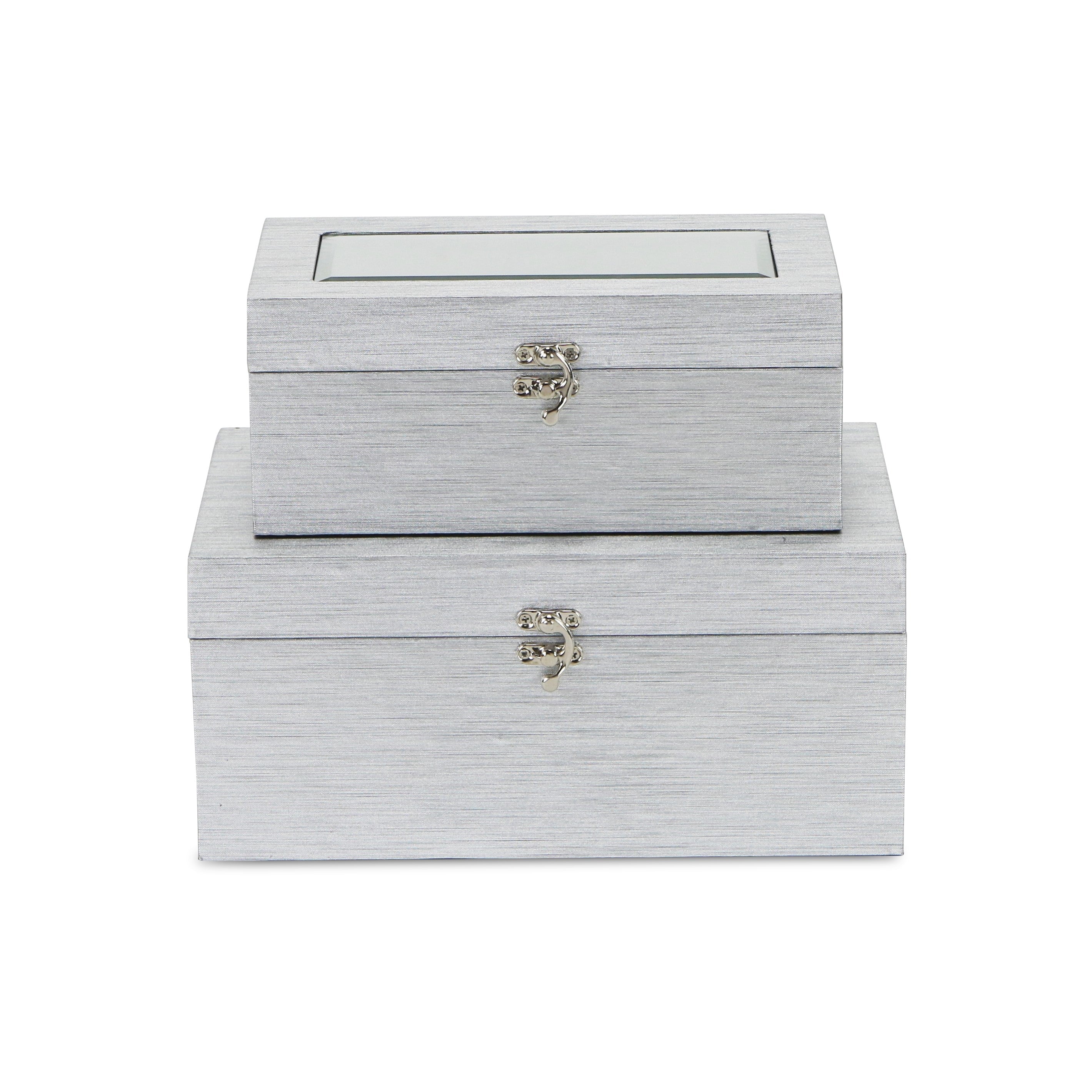 Set of Two Silver Glass Wood And Shagreen Box With Lid