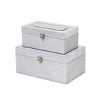 Set of Two Silver Glass Wood And Shagreen Box With Lid