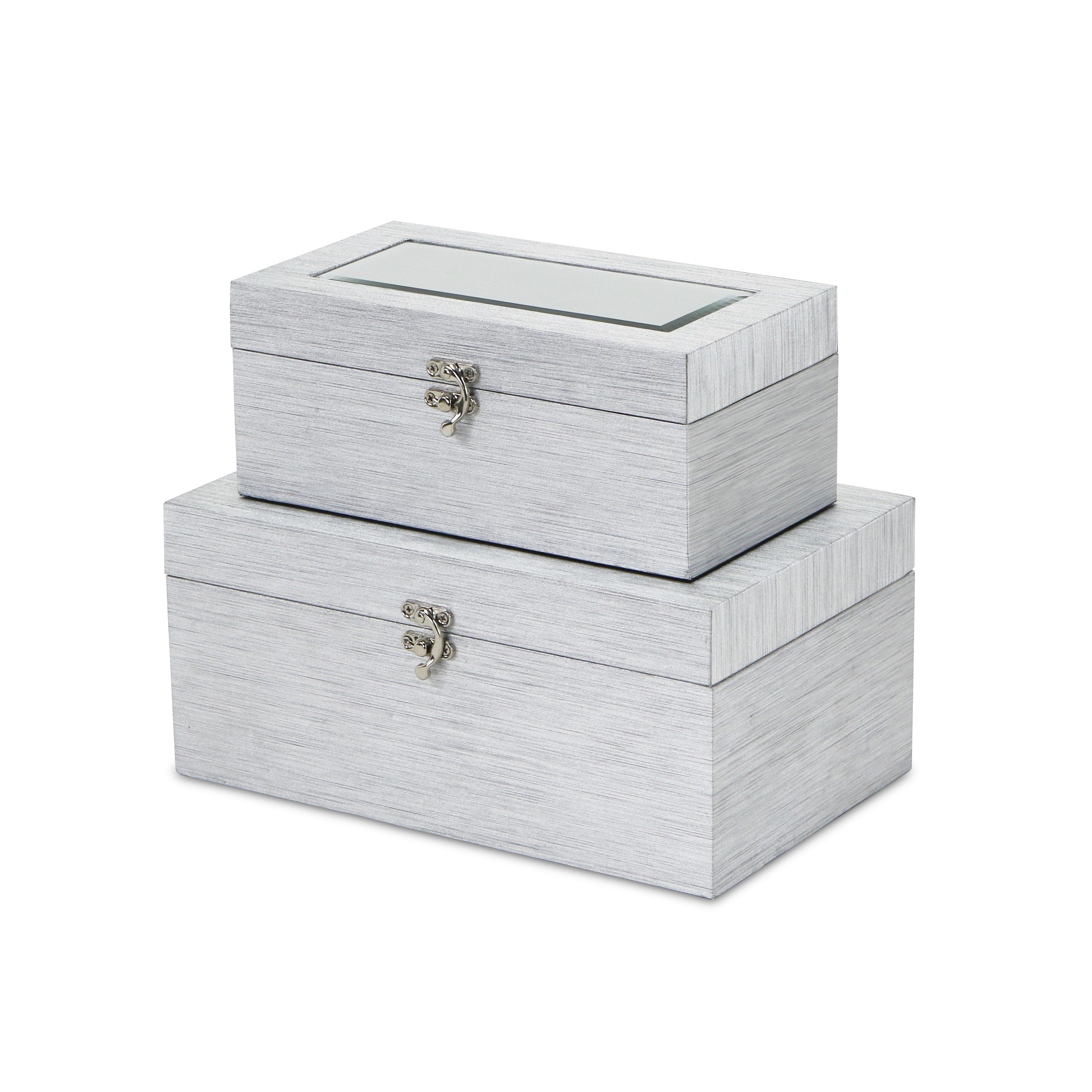 Set of Two Silver Glass Wood And Shagreen Box With Lid