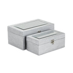 Set of Two Silver Glass Wood And Shagreen Box With Lid
