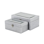 Set of Two Silver Glass Wood And Shagreen Box With Lid