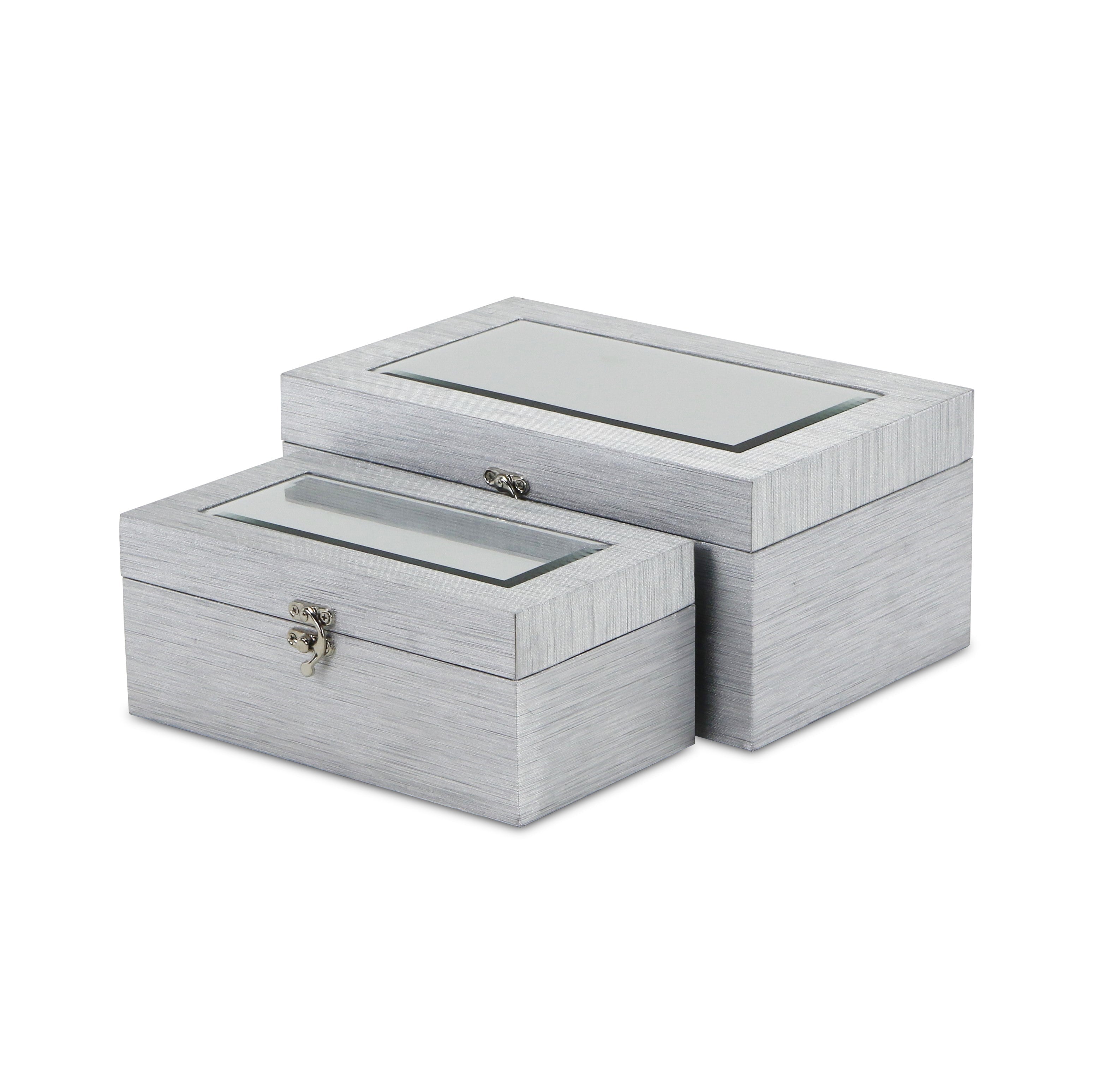 Set of Two Silver Glass Wood And Shagreen Box With Lid