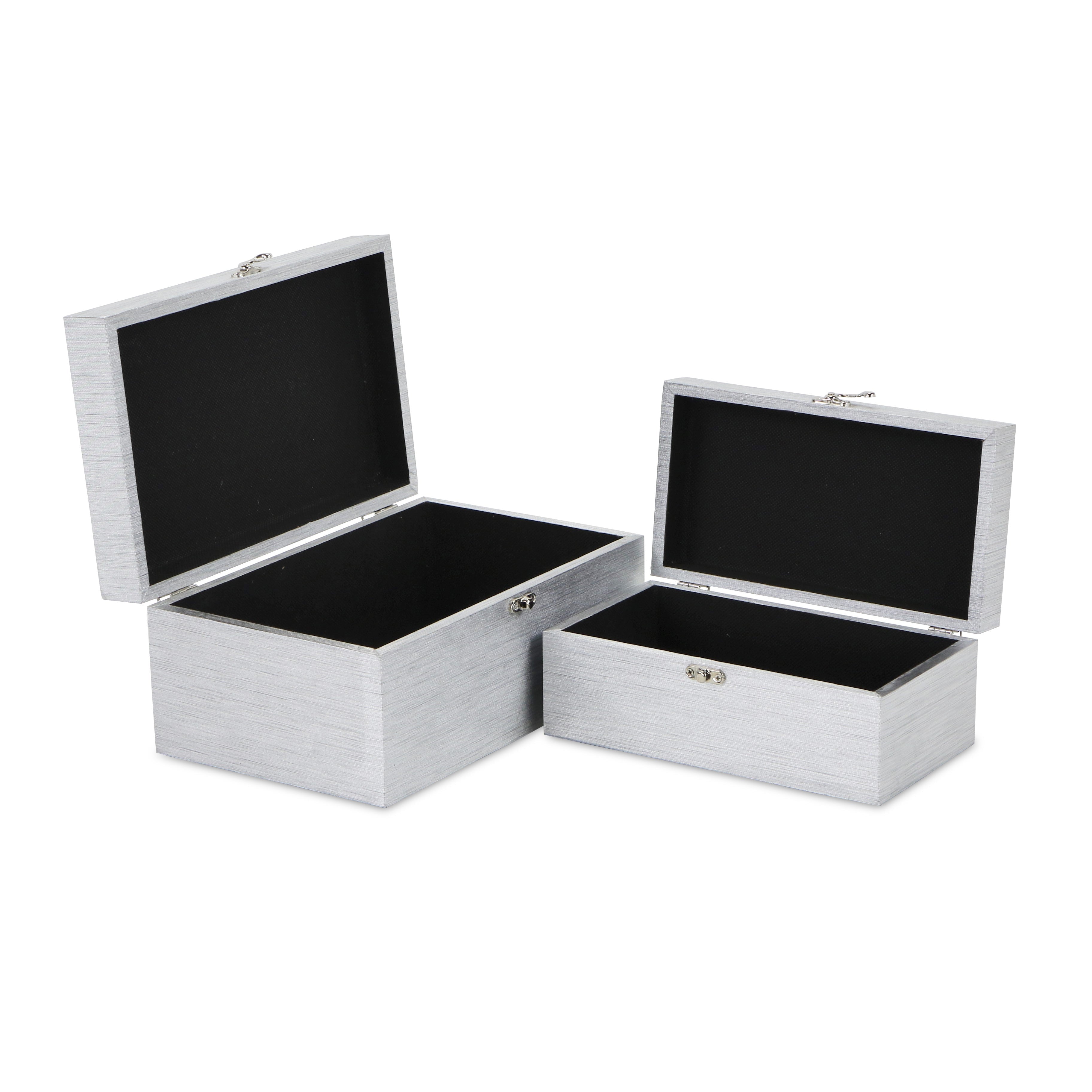Set of Two Silver Glass Wood And Shagreen Box With Lid