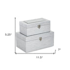 Set of Two Silver Glass Wood And Shagreen Box With Lid