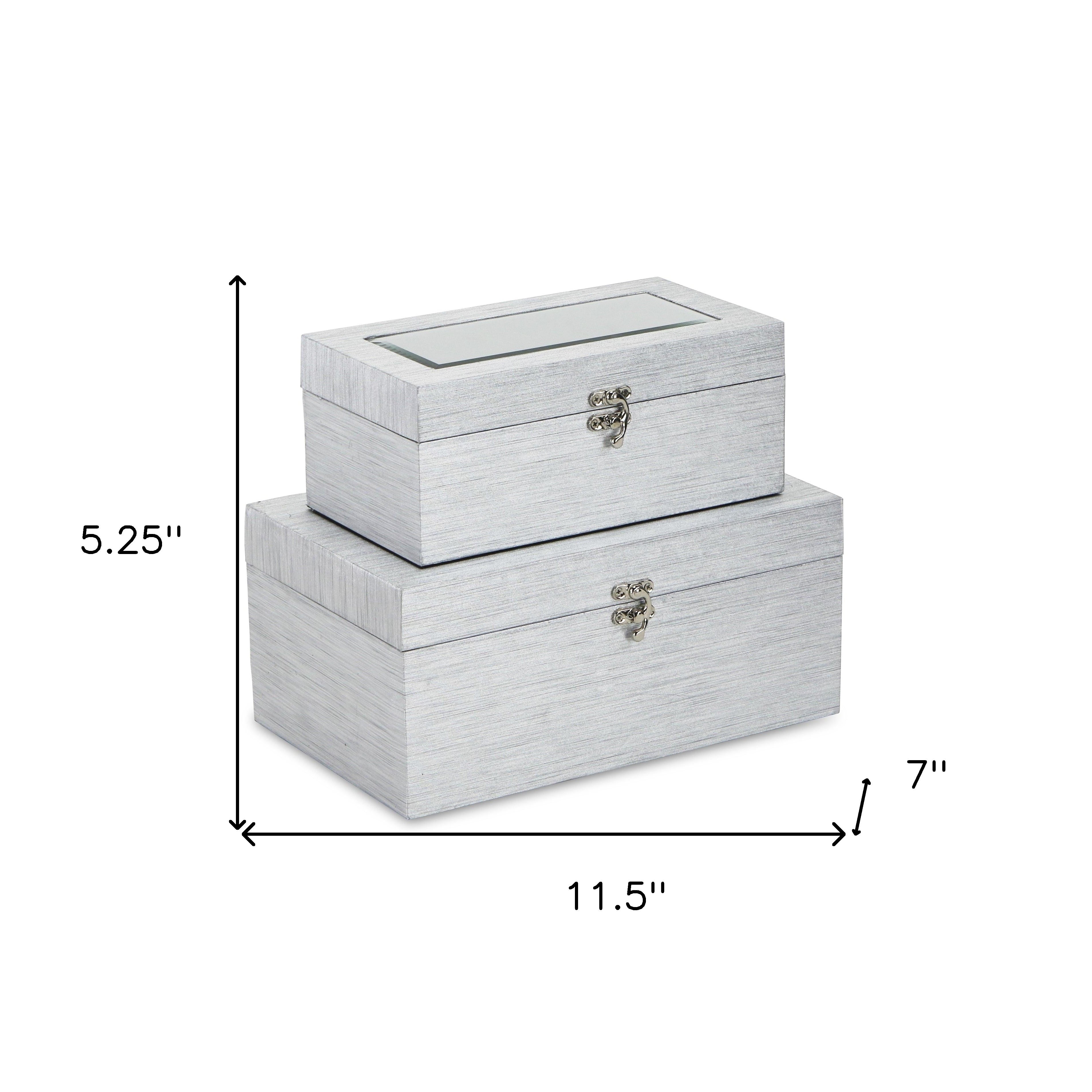 Set of Two Silver Glass Wood And Shagreen Box With Lid