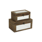 Set of Two Natural And White Wood And Mirrored Glass Box With Lid