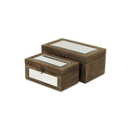 Set of Two Natural And White Wood And Mirrored Glass Box With Lid