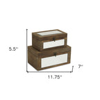 Set of Two Natural And White Wood And Mirrored Glass Box With Lid