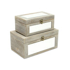 Set of Two Gray And White Wood And Mirrored Glass Box With Lid