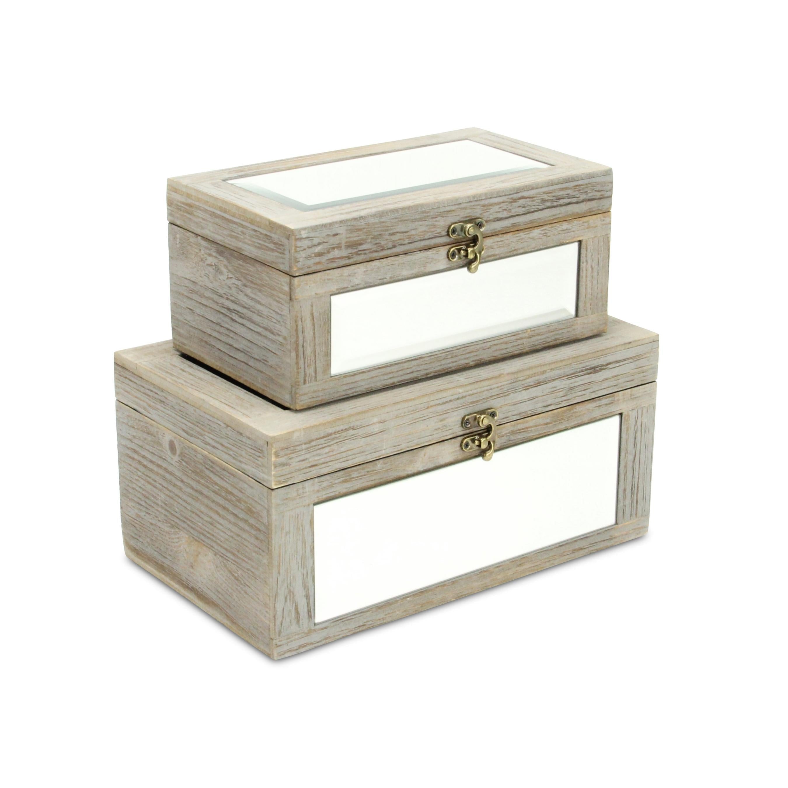 Set of Two Gray And White Wood And Mirrored Glass Box With Lid