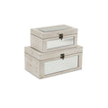 Set of Two White Wood And Mirrored Glass Box With Lid