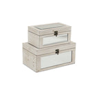 Set of Two White Wood And Mirrored Glass Box With Lid