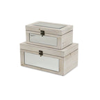 Set of Two White Wood And Mirrored Glass Box With Lid