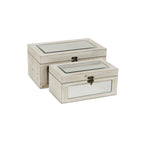 Set of Two White Wood And Mirrored Glass Box With Lid